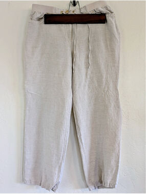 JM Collection Linen Blend Pants Beige Drawstring Waist Casual Lounge Size M
